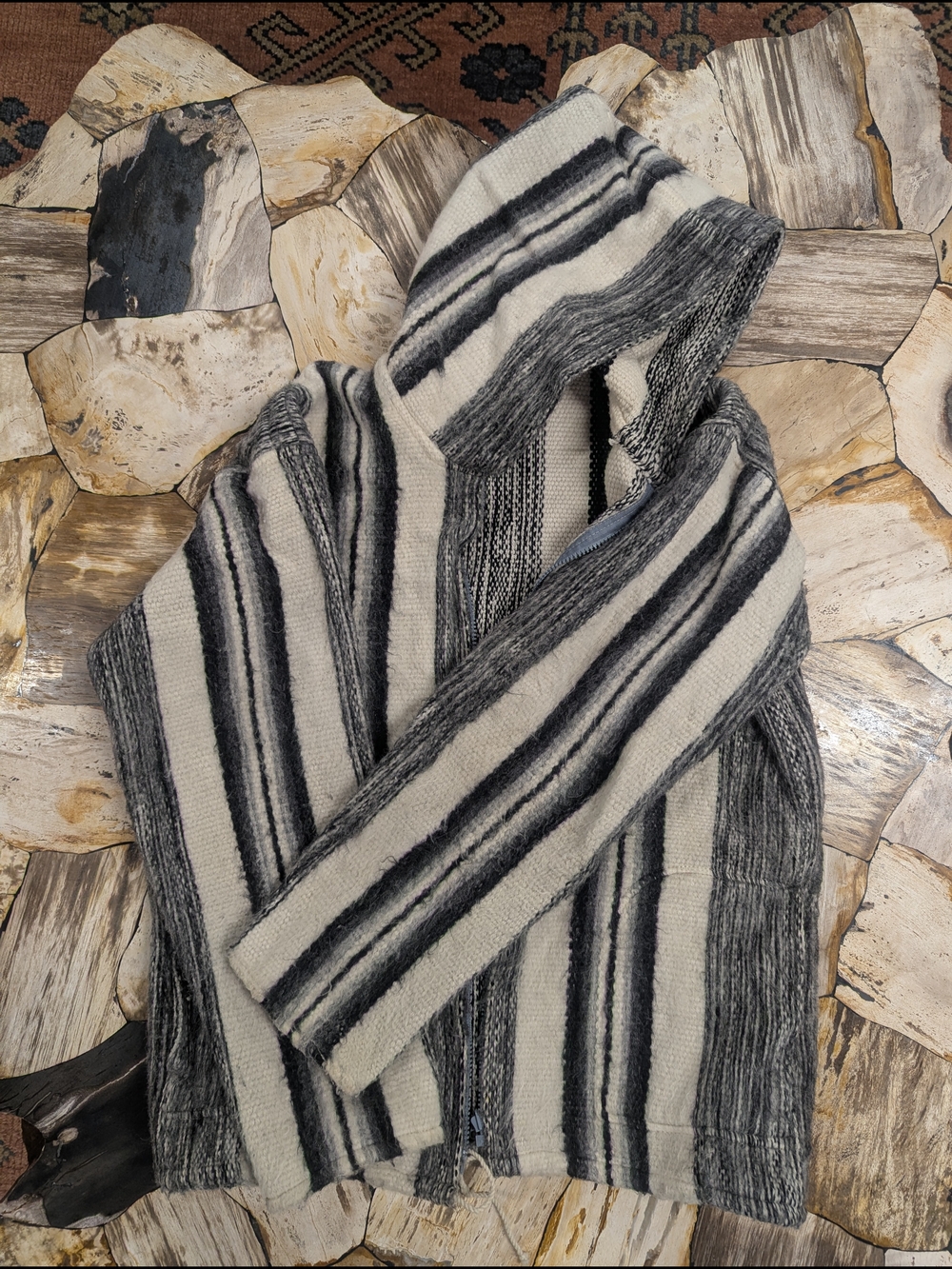 Men's Hooded Striped Sweater Jacket - Gray & Cream